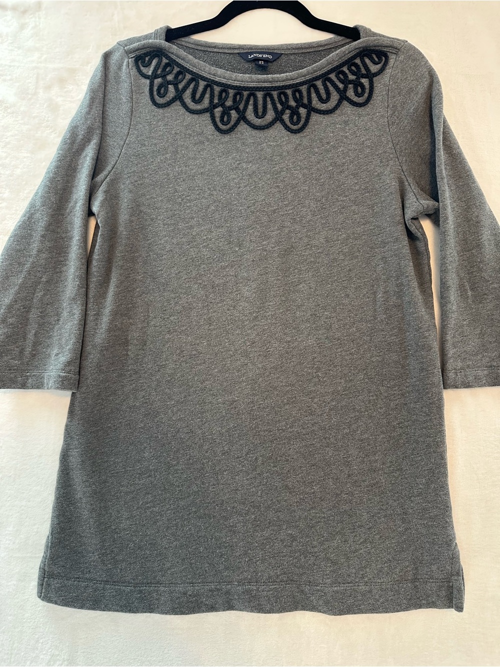 Lands' End Gray Tunic with Black Crochet Detail